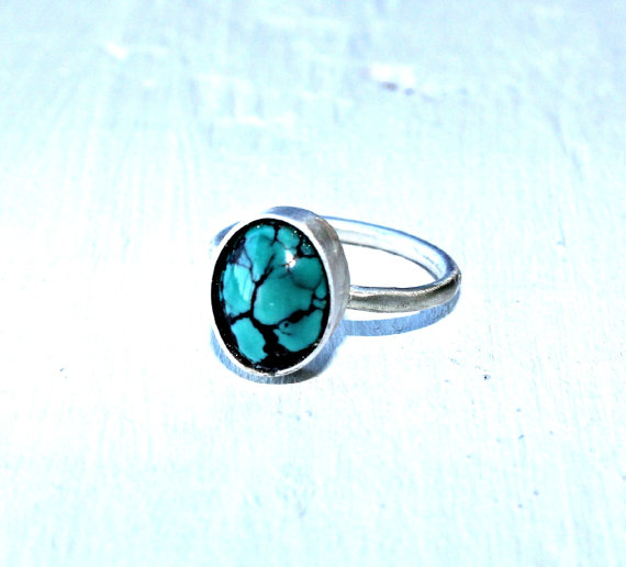 Sterling Silver Ring - Turquoise Ring - Skinny Stacking Ring, Sterling Silver Jewelry Handmade